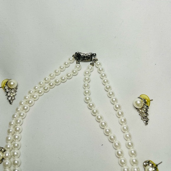 Double String Pearl Necklace and Earrings set - Picture 9 of 15